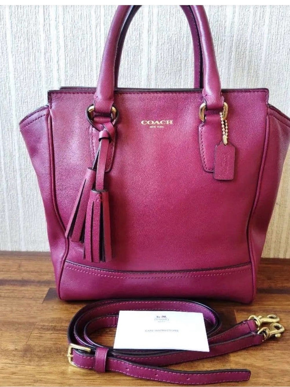 Coach 19924 legacy rare berry leather tanner tote w/tassels w/silver dust bag